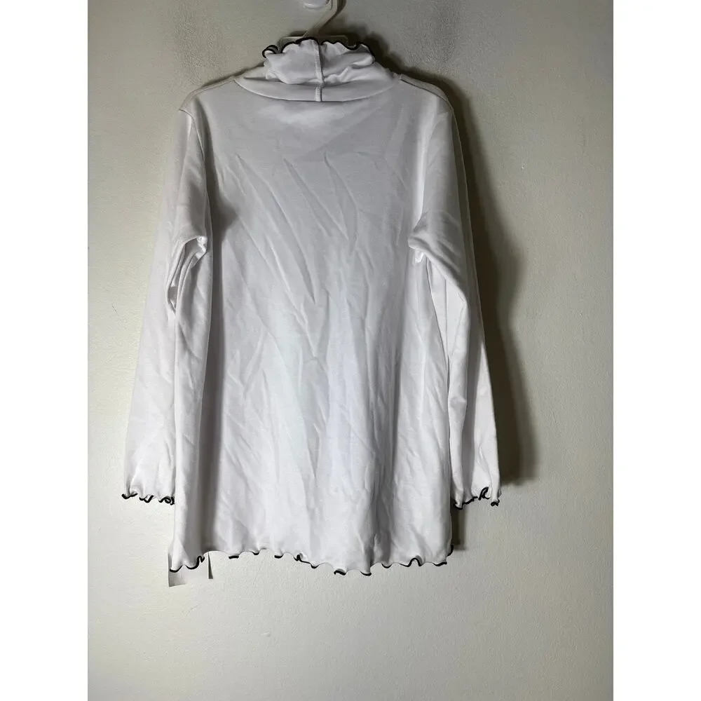 Girls Vintage NWT That Store White turtleneck with brown lettuce edge trim Sz 8
